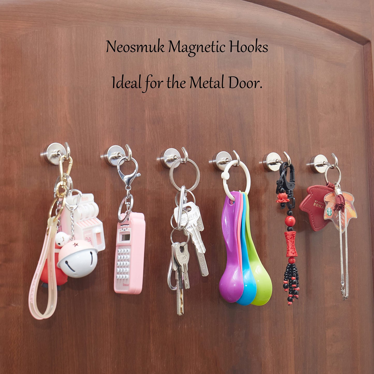 Neosmuk Magnetic Hooks,Heavy Duty Earth Magnets with Hook for Refrigerator, Extra Strong Cruise Hook for Hanging, Magnetic Hanger for Cabins, Grill (Silver, 6 Pack)