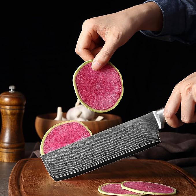 Wakoli EDIB Damascus Nakiri Knife – 6.9" Vegetable Knife with VG10 Core, Professional Kitchen Cutting Tool made of 67-Layer Damascus Steel & Ergonomic Pakkawood Handle