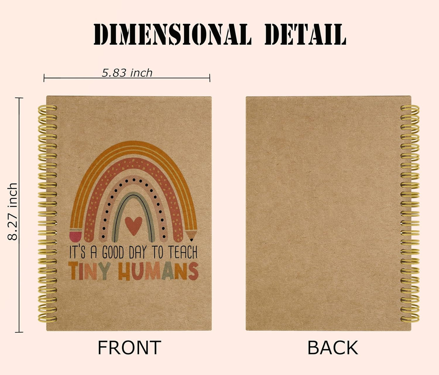 Knibeo Teacher Rainbow Notebook Journal - Best Teacher Gifts, kraft paper notebook，5.5×8.3 Boho Spiral Bound Notebook with 164 Pages, Cute Teacher Notebook, Anti Anxiety Notebook