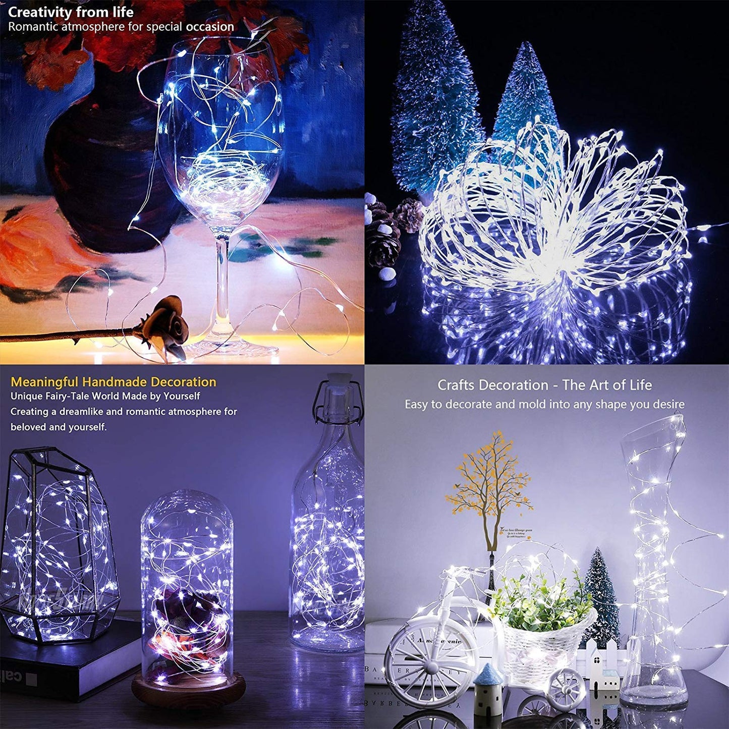 TingMiao 100 LED String Lights, 33ft Battery Operated, Cool White, Waterproof Copper Wire, Remote Control Timer, 2 Pack