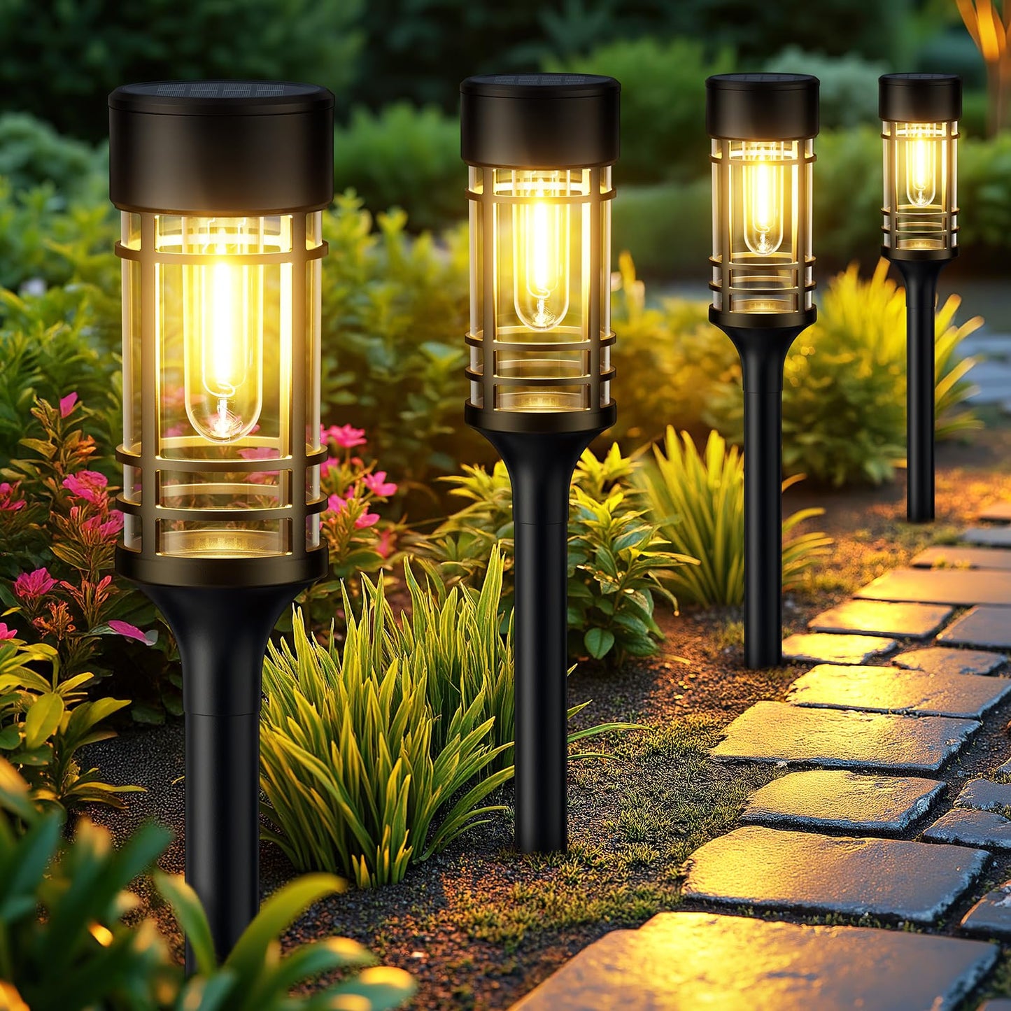 LETMY Solar Pathway Lights Outdoor, 2 Pack Solar Lights Outdoor Waterproof IP65, Bright Solar Garden Lights Outdoor, Auto On/Off Outdoor Solar Lights for Yard Walkway Driveway Landscape Garden Decor