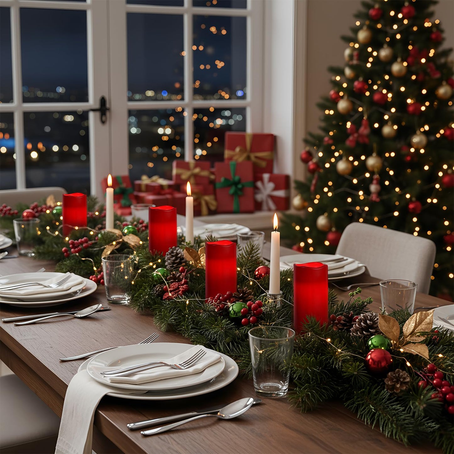 Amagic 3"x6" Red Flameless Candles with Remote, Christmas Candles Battery Operated with Timer, Waterproof LED Pillar Candles for Thanksgiving Table, Home, Outdoor Decor, Plastic, Set of 6