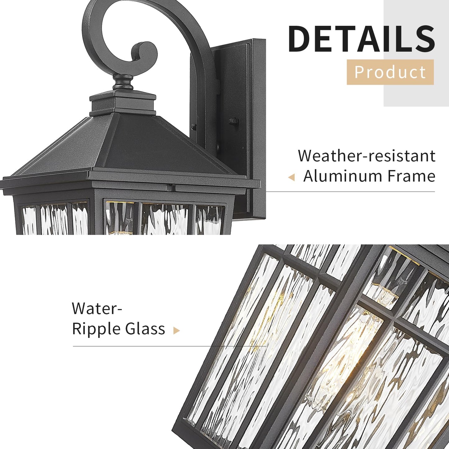 Darkaway 2Pcs Large Outdoor Wall Lights For House  18Inch Exterior Lighting Fixtures Wall Mount Outdoor Porch Lights Black Outside Sconce Lights With Water Ripple Glass For Patio Garage Hallway
