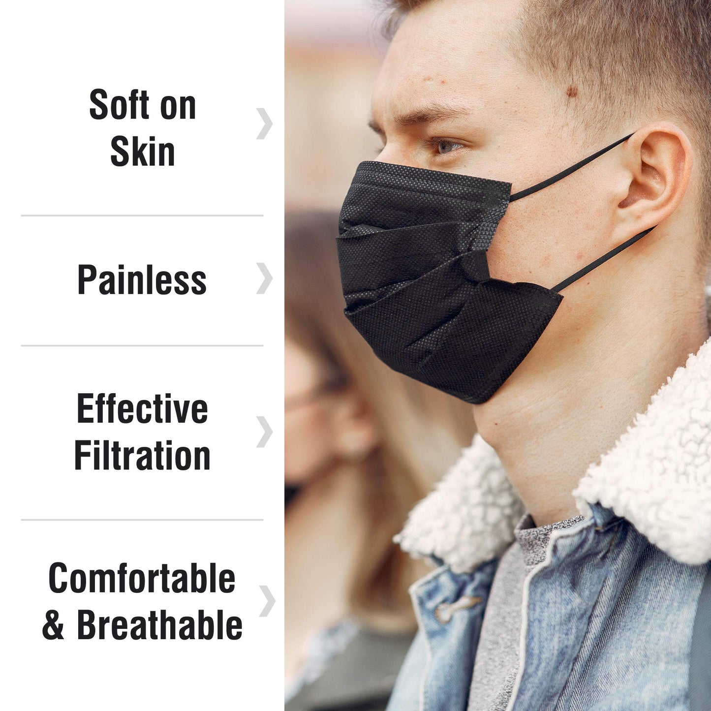 WECARE Black Face Masks Disposable - Individually Wrapped - 50 Pack, Black Masksfor Adults 3 Ply