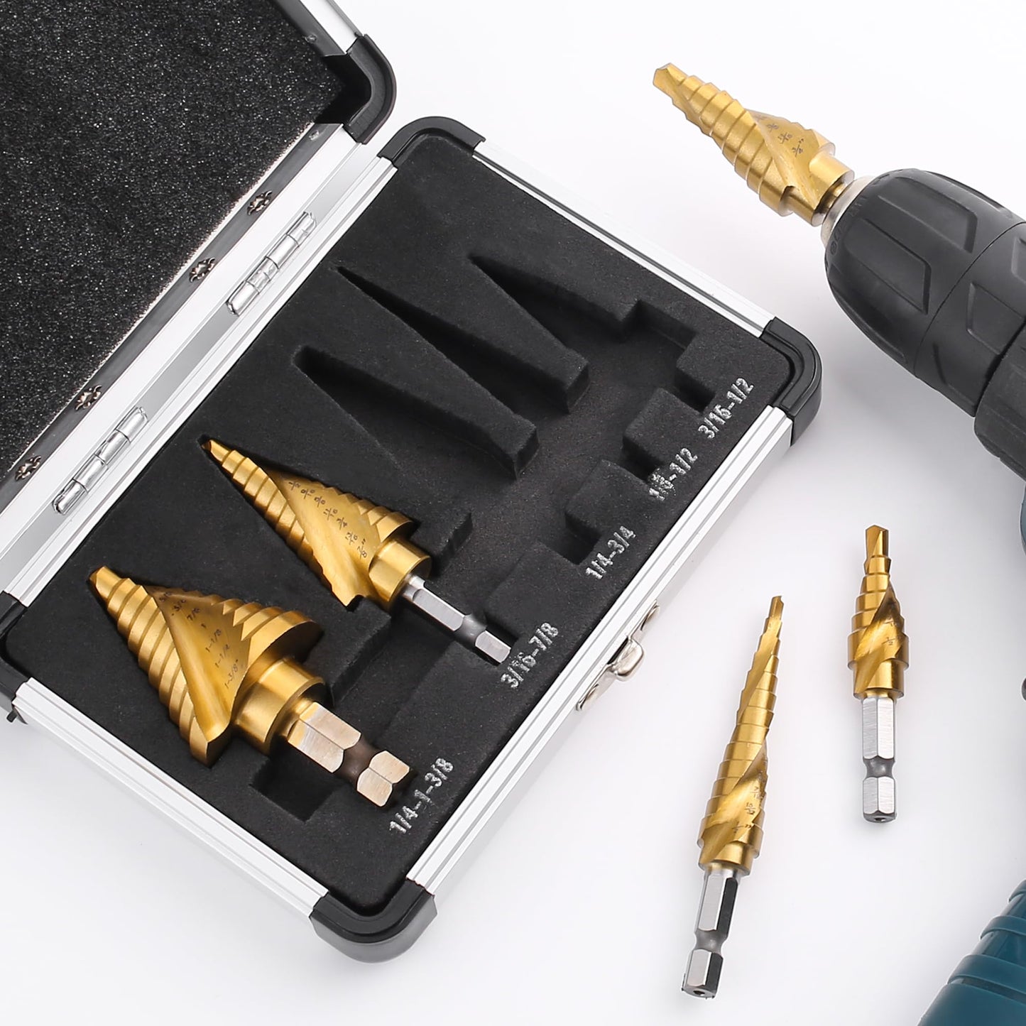 IRONANT Step Drill Bits, 5PCS Spiral Grooved HSS Titanium Step Drill Bit Set, 50 Sizes High Speed Steel Step Bits for Metal with Aluminum Case