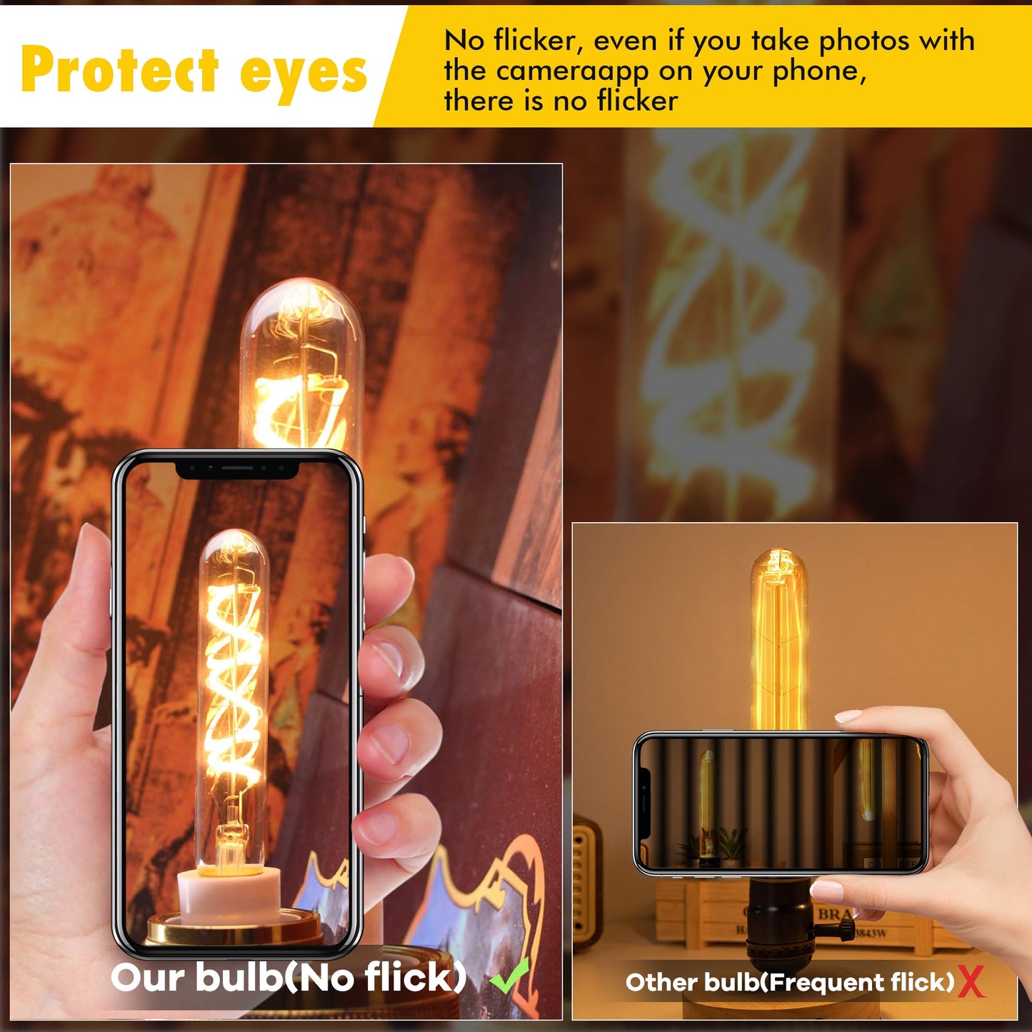 Grensk E12 Candelabra Tubular Led Light Bulbs T20 3W Edison Chandelier Light Bulb Equivalent To 25W 2200K Warm Light Amber Vintage Filament Bulb For Home Or Commercial Lighting Non-Dimmable 6Pcs
