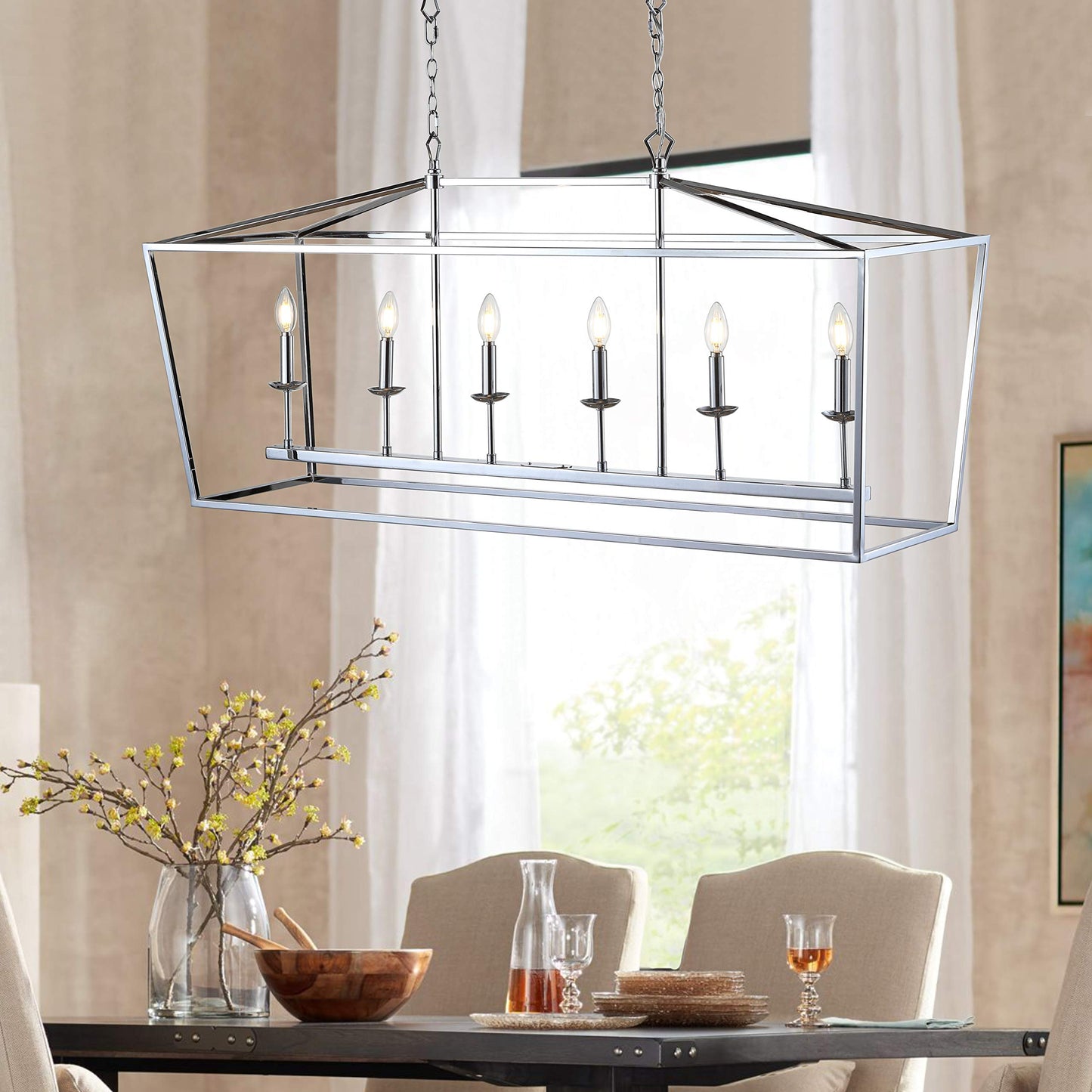Jonathan Y Pagoda Lantern Pendant Light, Dimmable Metal Led, 49 In, Chrome, Model Jyl7439C, Perfect For Dining Room & Living Spaces