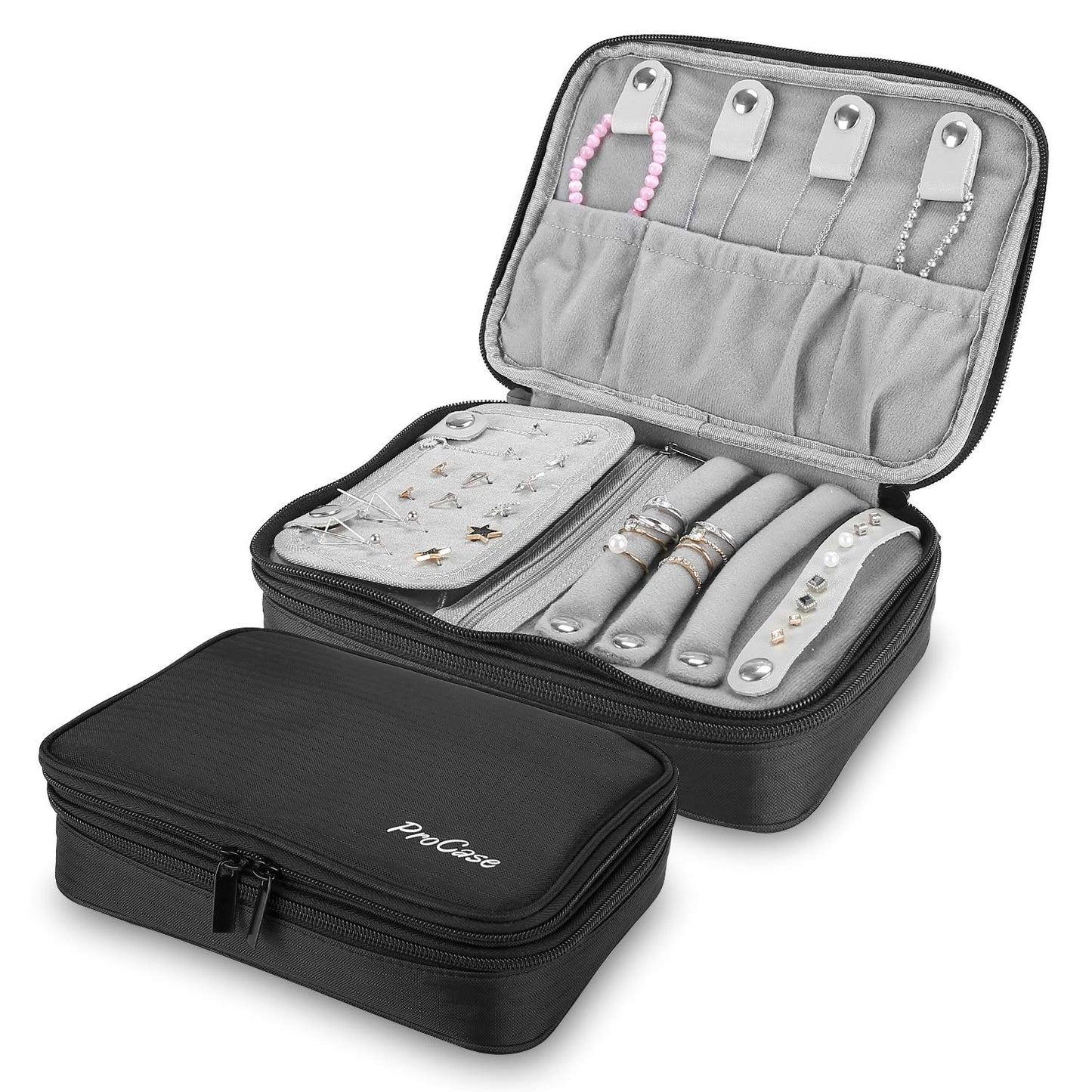 ProCase Travel Jewelry Case Organizer Bag, Soft Padded Jewelry Carrying Pouch Portable Storage Holder for Earrings Ring Necklace