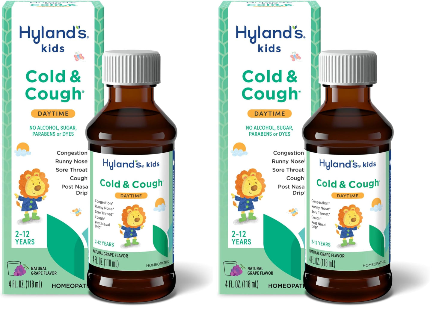 Hyland's Naturals Kids Cold & Cough, Daytime Grape Flavor Cough Syrup Medicine for Kids Ages 2+, Decongestant, Sore Throat & Allergy Relief, Natural Treatment for Common Cold Symptoms, 4 Fl Oz