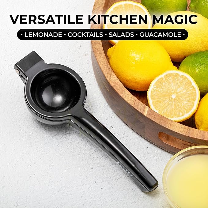 Zulay Premium Quality Metal Lemon Squeezer, Citrus Juicer, Manual Press for Extracting the Most Juice Possible - Black