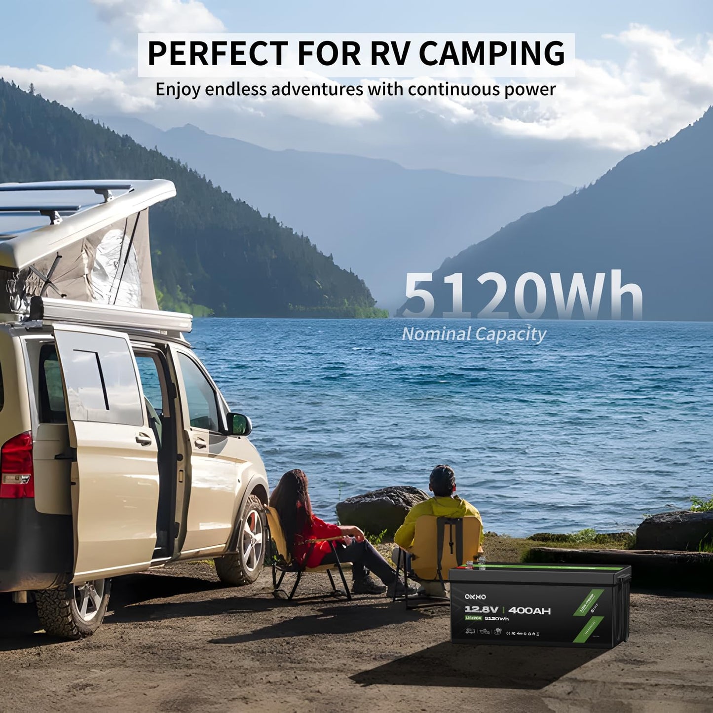 Okmo 12V 400Ah Lifepo4 Lithium Battery 150A Bms 5120Wh For Solar Systerm,Rv,Camping,Marine And Home Energy Storage