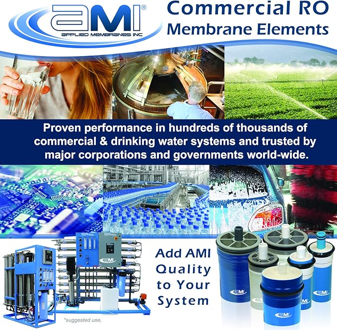 2.5x40 Reverse Osmosis Membrane Element for Tap Water | 1,000 GPD at 225 psi | 99.5% Rejection | Replacement Commercial RO Membrane | Applied Membranes USA M-T2540A
