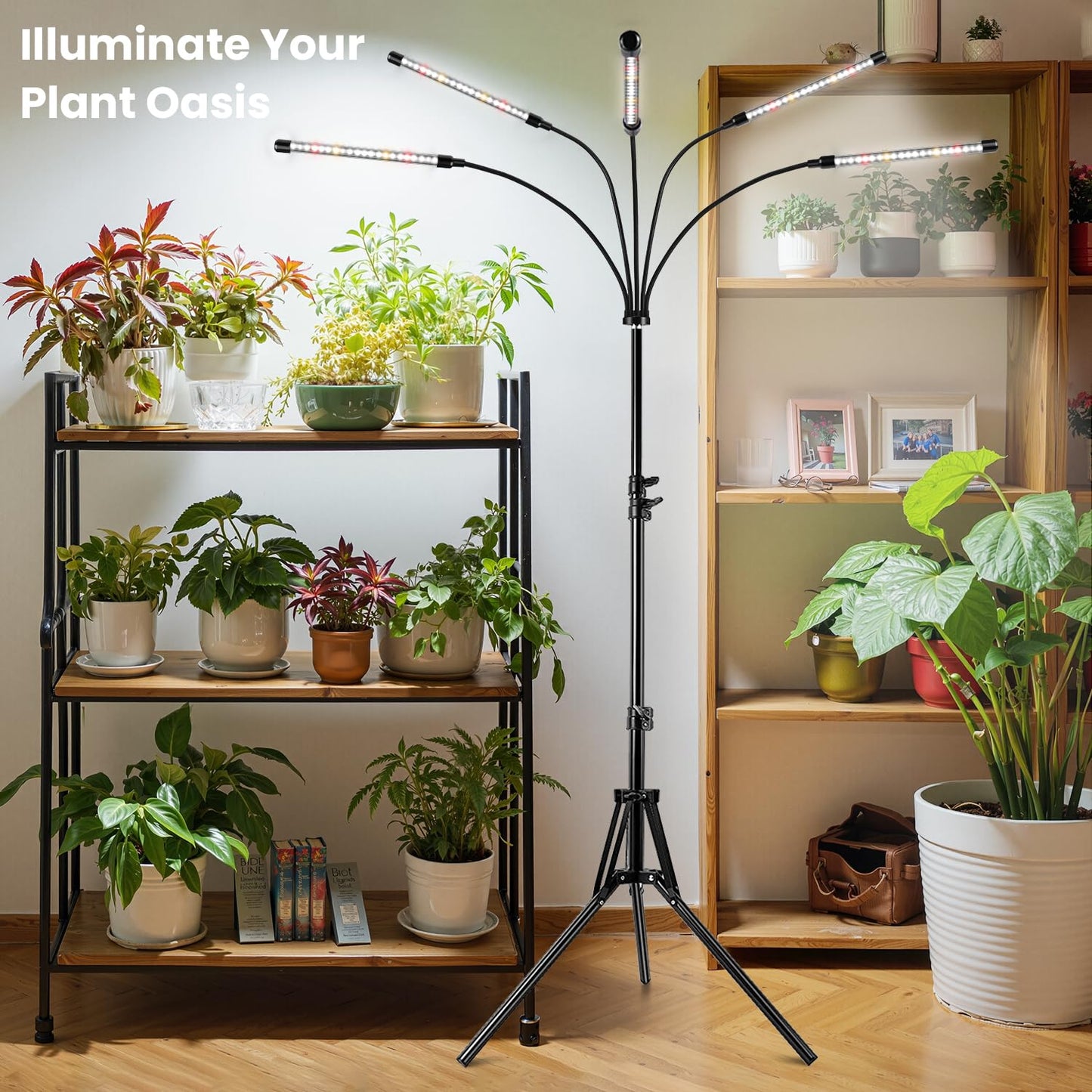 Garpsen Grow Lights for Indoor Plants, 2Pack 100 LEDs Full Spectrum with Timer, 6000K, Adjustable Stand, Silver