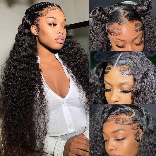5x5 HD Lace Closure Wigs Human Hair Deep Wave Lace Front Wigs Human Hair 180% Density Wet and Wavy Deep Curly Closure Wig Gluele