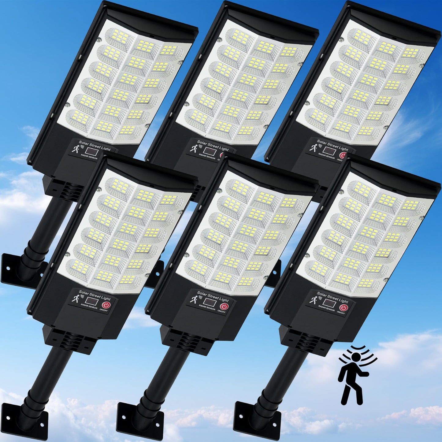 TFKK Solar Street Lights Outdoor, Waterproof, Motion Sensor, 6PCS, Black, 6500K, Remote Control