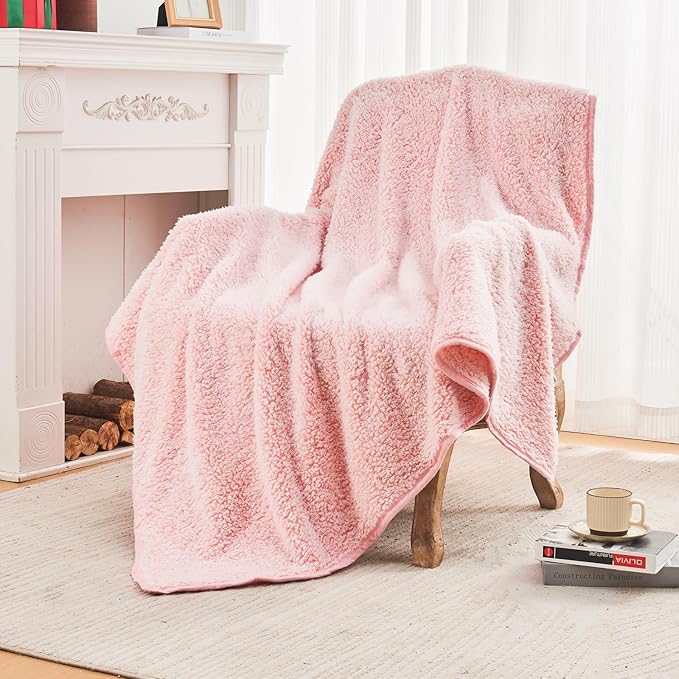 EMME Fuzzy Blanket Soft Fleece Throw Blankets for Women, Fluffy Sherpa Throws(Plush Pink,90"x90")