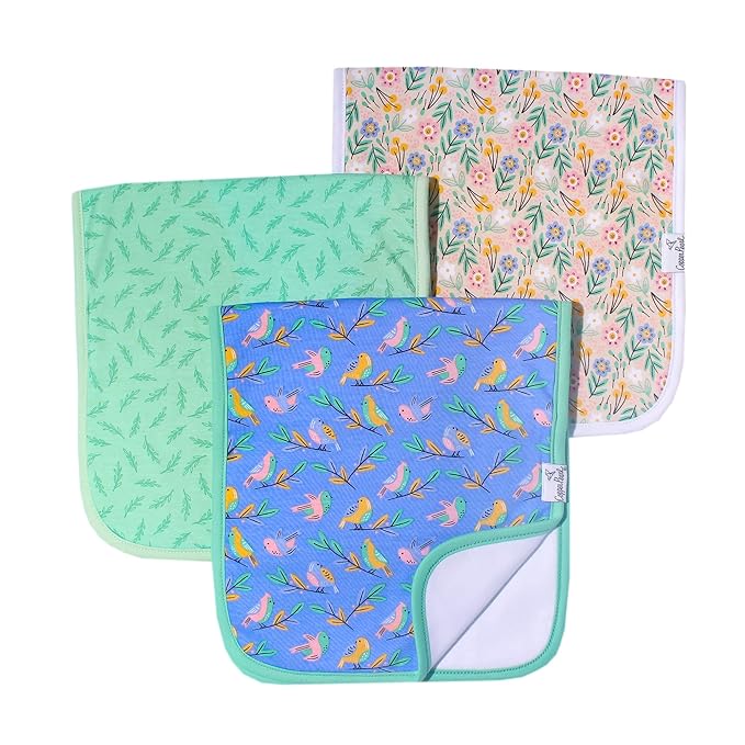 Copper Pearl Premium Baby Burp Cloths - 3-Pack Large Cotton Burp Cloths, Extra Soft Spit Up Rags with 3 Absorbent Layers, Perfect for Baby Girl Gifts (21" x 10" Size, Birdie Set)