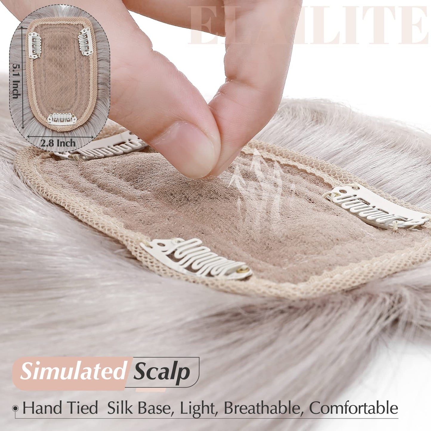 Elailite Hair Toppers for Women Real Human Hair Topper with Bangs Thinning Thin 5.1x2.8 Silk Base Clip in Remy Hairpieces 8 Inch