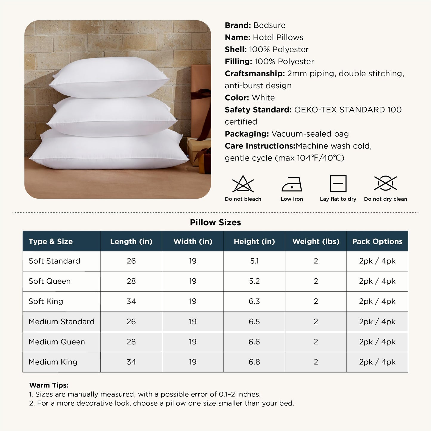 Bedsure Medium Firm Pillows Queen Size, Set of 2, Firm Queen Bed Pillows Hotel Quality Premium Original Down Alternative for Supportive Filling for Side, Back Sleepers