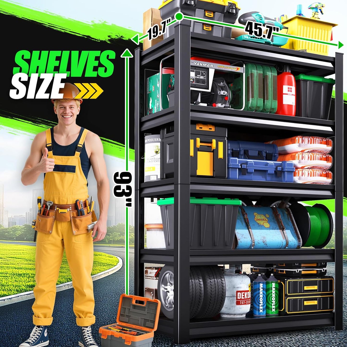 93''HStorage Shelves,5 Tier Garage Shelving 3500LBS Heavy Duty,Metal Shelves Adjustable Industrial Shelving Units,Rustproof Shelf Rack 93''H*45.7''W*19.7''D,2 Pack