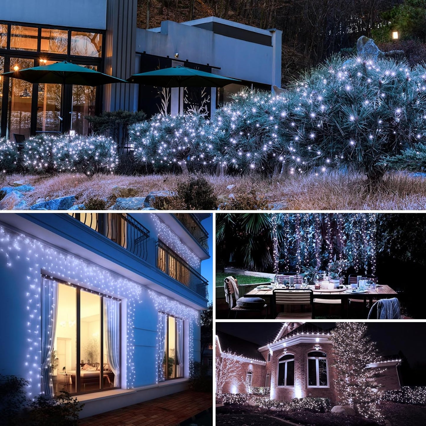 6-Pack Solar String Lights Outdoor, 480LED 198FT Solar Fairy Lights Waterproof 8 Modes Copper Wire Solar Powered Twinkle Lights for Outside Garden Patio Tree Christmas Wedding Party Decor (Cool White)