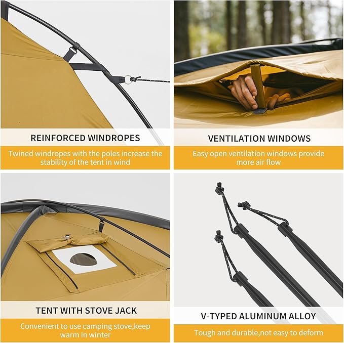 Naturehike Dune Hot Tent with Stove Jack,Double Layer 4 Season Tent,Waterproof 2-3 Person Tents for Camping