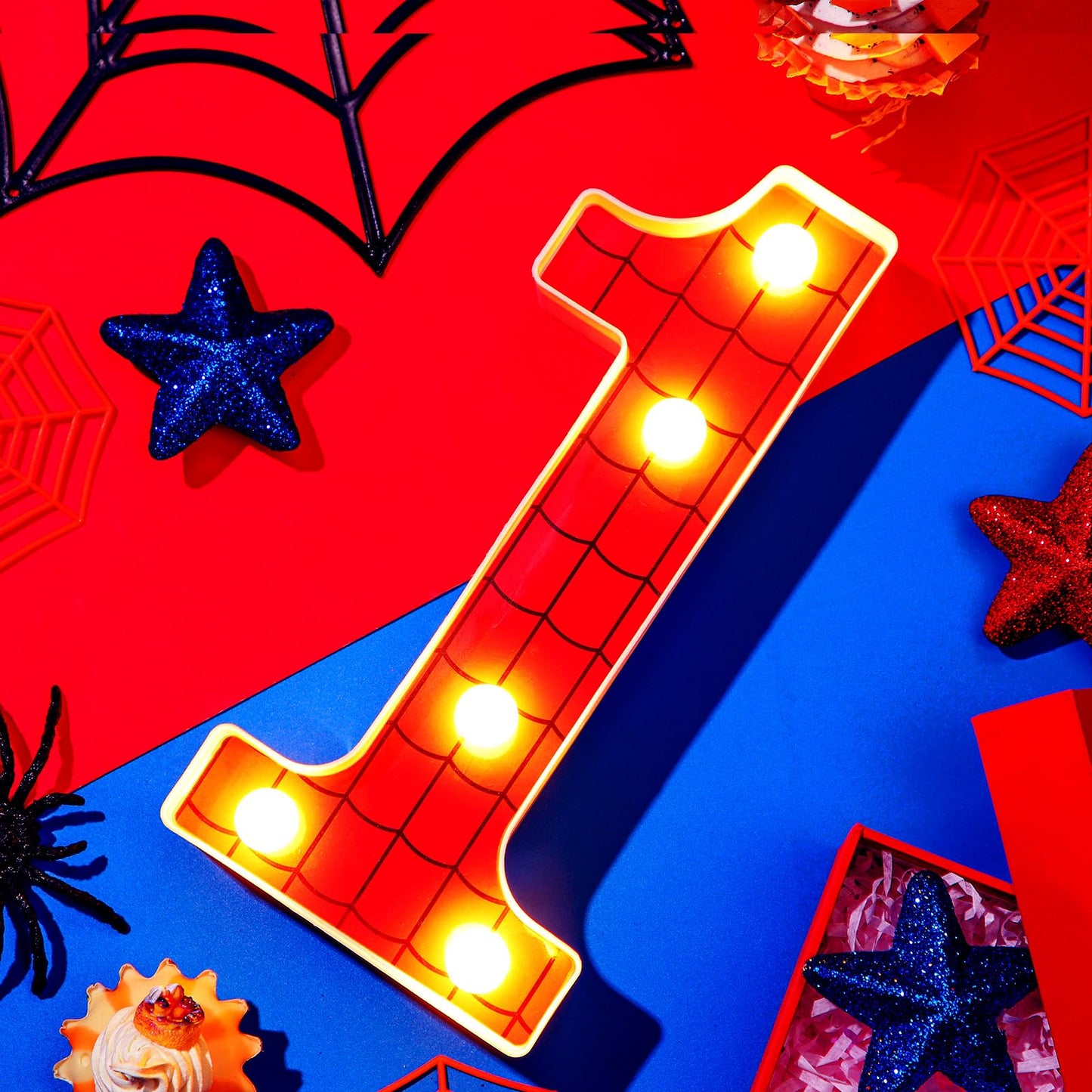Vihose Spider Led Number Lights Spider Birthday Party Decoration Light Up Numbers Kids Boy Man Birthday Supplies For Marquee Night Christmas Gift Baby Shower(Number 1)