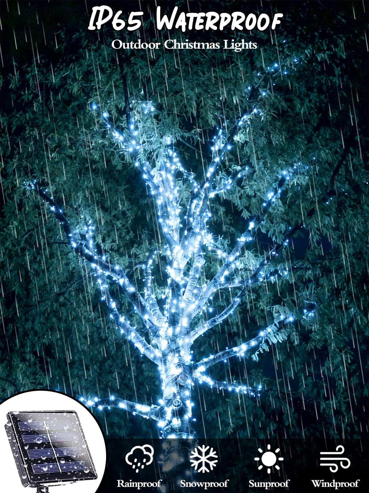 6 Pack Christmas Solar String Lights Outdoor Waterproof  198Ft 600 Led Green Wire Solar Fairy Lights With 8 Modes  Solar Twinkle Lights For Garden Tree Patio Fence Christmas Decorations (Cool White)