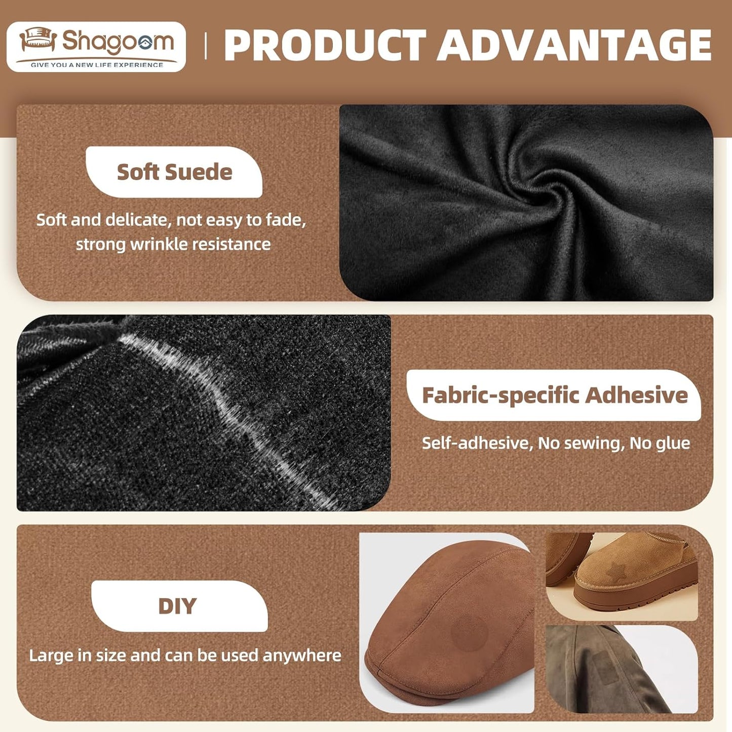 Suede Repair Patch, 17X79 Inch Fabric Large Repair Tape, Self-Adhesive Patches for Furniture, Sofa, Car Interior, Shoes, Hand Bag, Clothing (Brown, 17X79 Inch)