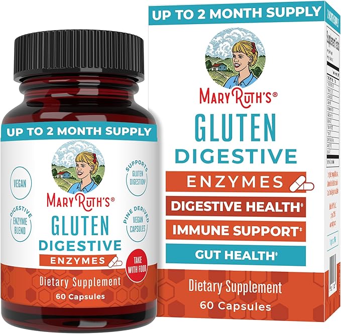 MaryRuth Organics Gluten Enzymes Capsules | Enzyme Supplement for Gut Health Support | Gluten Digestion | & Nutrient Absorption | Vegan | Gluten Free | 60 Count