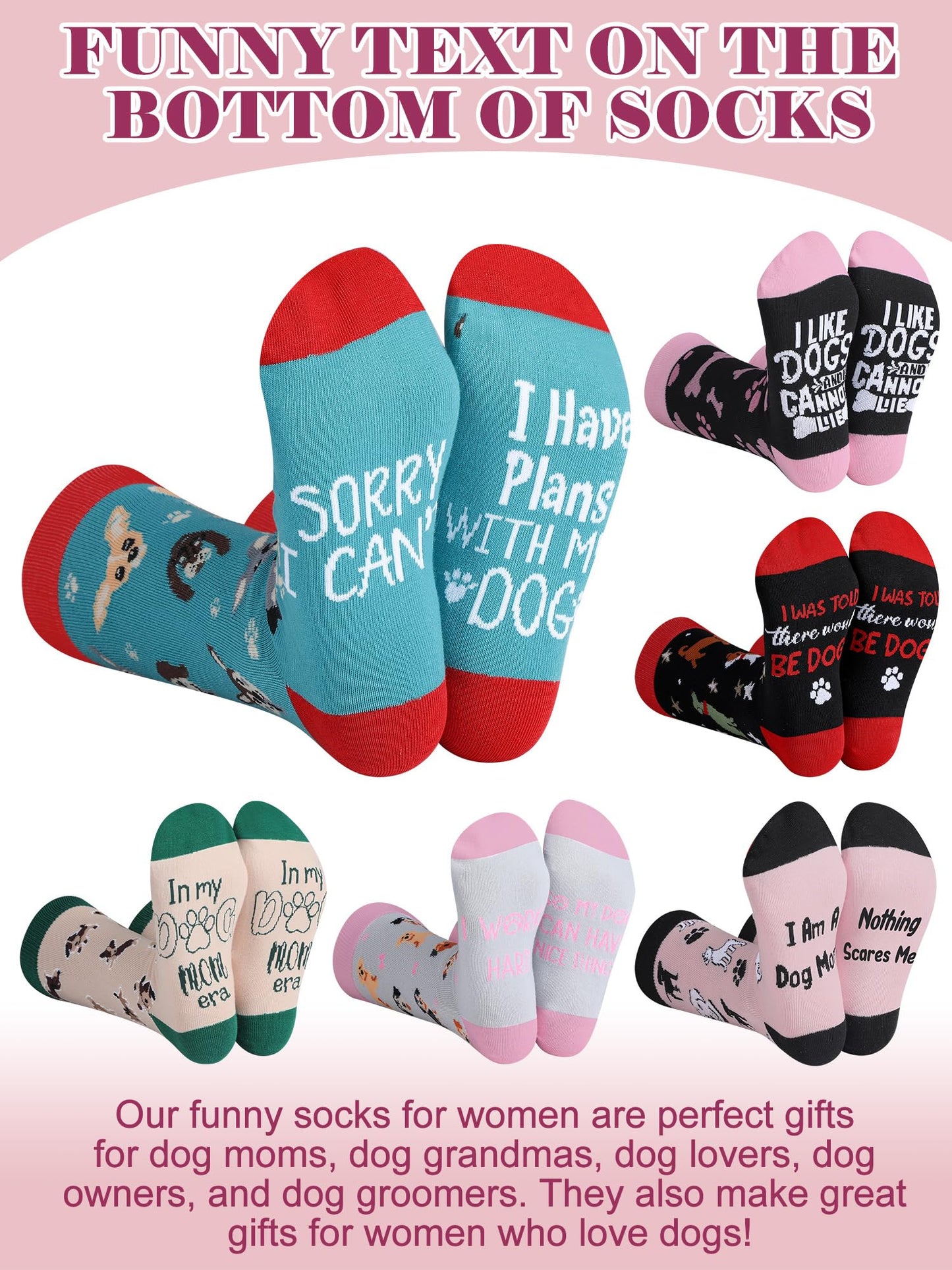 Hercicy 6 Pairs Novelty Dog Lover Gift Socks for Women Cute Dog Paw Cotton Crew Socks Christmas Mother's Day Gift for Pet Owners New Puppy Mom