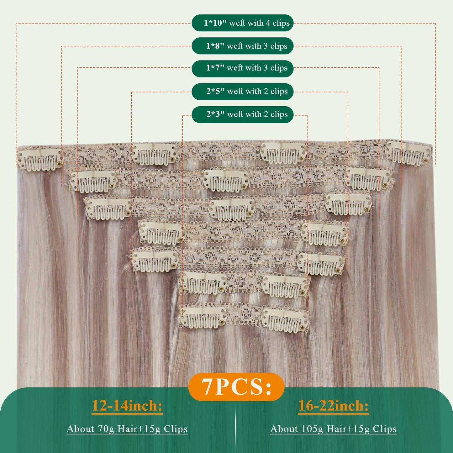 Easyouth Clip in Hair Extensions Real Human Hair Highlight Soft and Silky Hair Extensions Clip ins Ash Blonde to Platinum Blonde