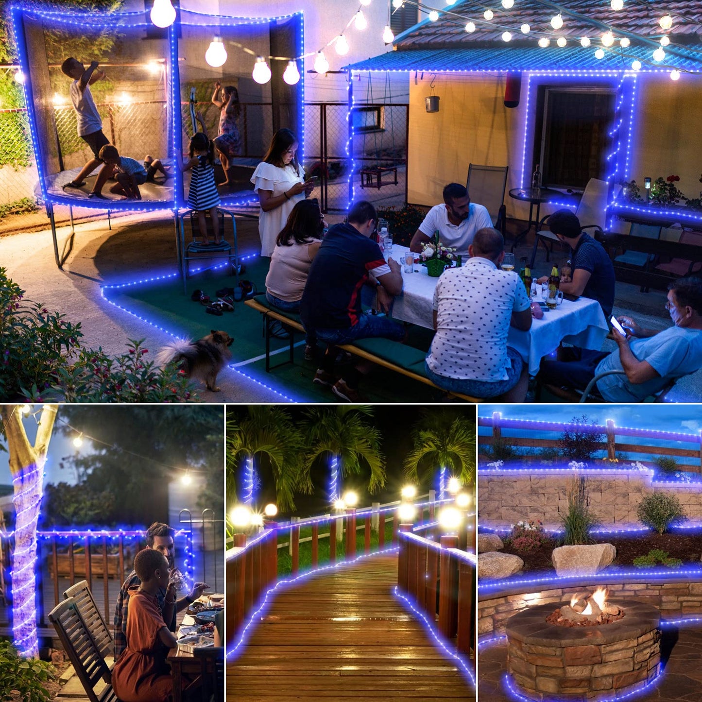 Kerkoor Solar Rope Lights - 200 Led Waterproof 72Ft String Lights, 8 Modes, Remote Control, Blue, For Garden, Patio, Pool, Party