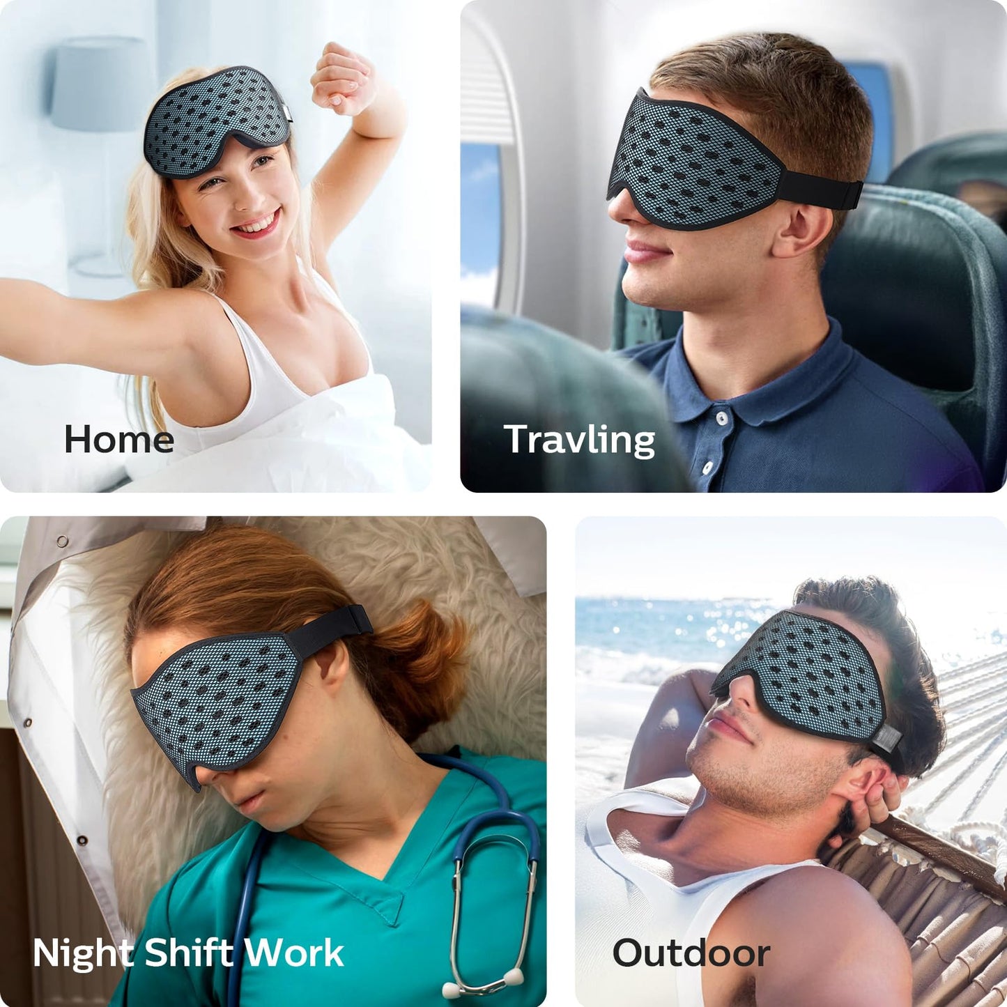 LitBear Breathable Sleep Mask, 3D Eye Mak Sleep for Side Sleepers Women Men, Light Blocking Sleeping Mask with Adjustable Strap, Soft Lightweight Eye Cover for Travel, Night Work, Nap -Ice Blue