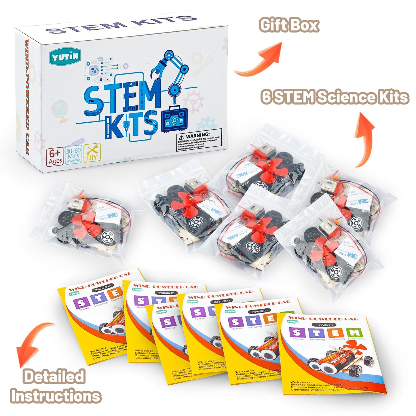 STEM Science Kits for Kids Age 8-12, 6 Set Wind-Powered Cars Science Experiments 6-8 8-10, Wood Building Crafts Kit for Boys Girls, School Classroom STEM Projects Toys Gifts for 6 7 8 9 10 12 Year Old
