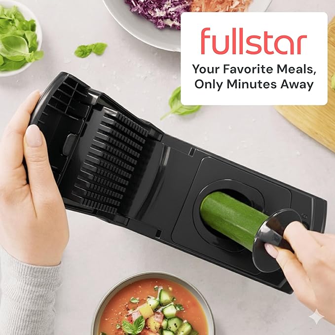 Fullstar Vegetable Chopper and Spiralizer - Food Chopper with Container, Fruit Slicer, Kitchen Gadgets & Accessories, Home Essentials (9 in 1, Black)