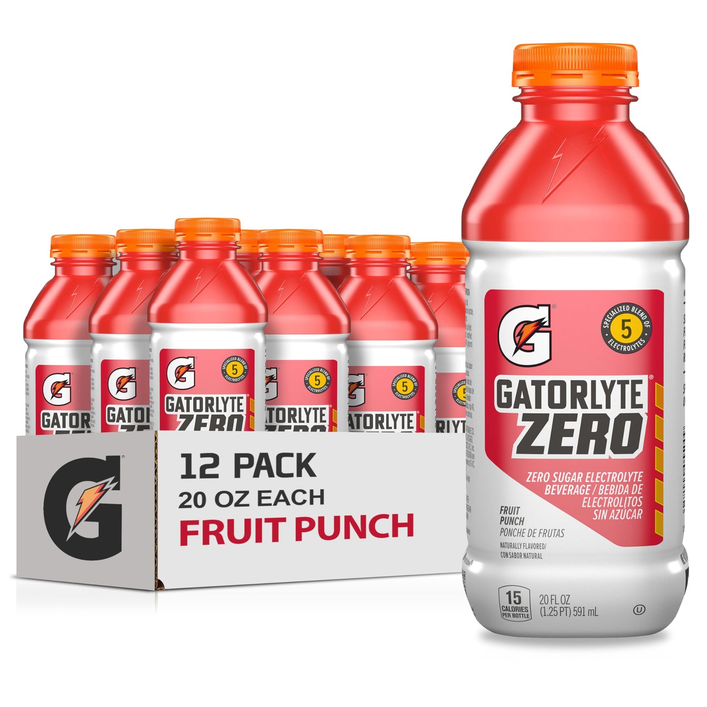 Gatorlyte Zero Rehydration Electrolyte Drink, Fruit Punch, Specialized Blend of 5 Electrolytes, Zero Sugar, No Artificial Sweete