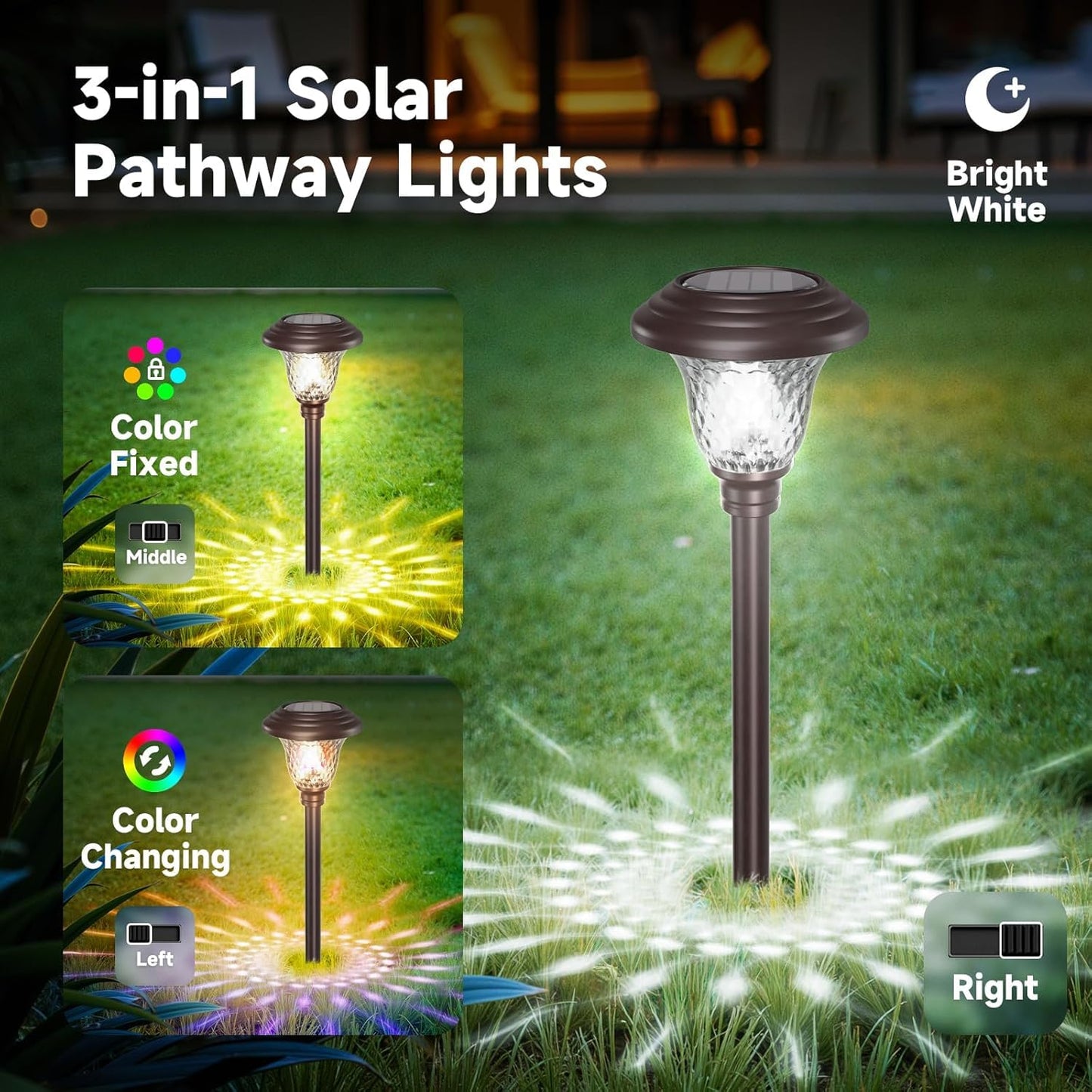 BEAU JARDIN Solar Pathway Lights, 8 Pack, Color Changing, Waterproof, Stainless Steel, Bronze, Model BG292