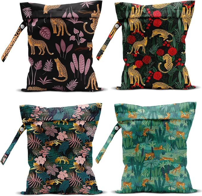 4 Pack Wet Bag for Swimsuit, Beach Travel Essentials Wet Dry Bag, for Sunscreen Toiletry Dirty Clothes Yoga Gym Diaper, Friend Summer Beach Vacation Gifts. Leopard Series
