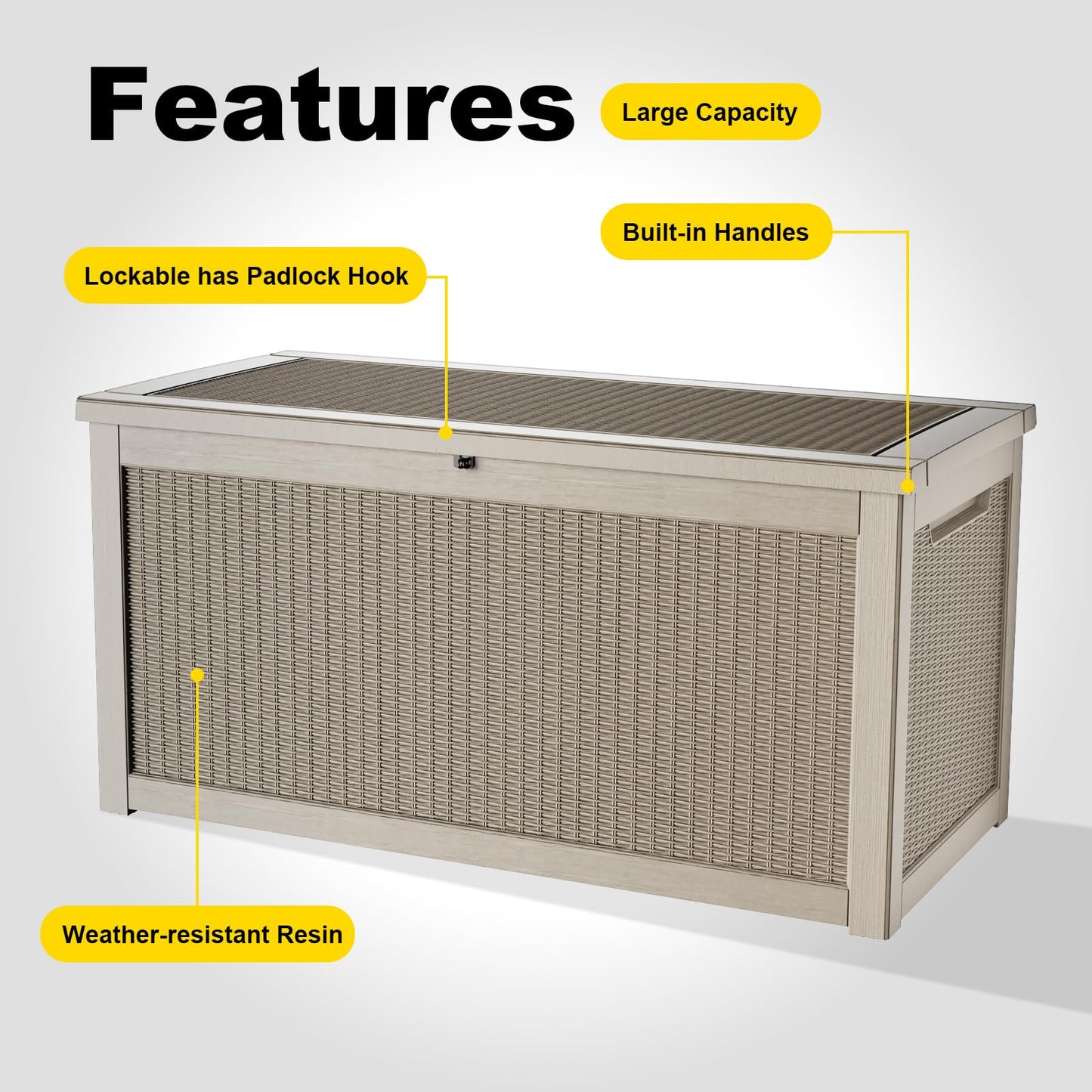 MAIUSCOLI Outdoor Waterproof Resin Storage Deck Box Lockable Outside Bench UV Resistant Bin Patio Porch Furniture Pool Float Garden Tool Cushion (Grey, 320 Gallon)