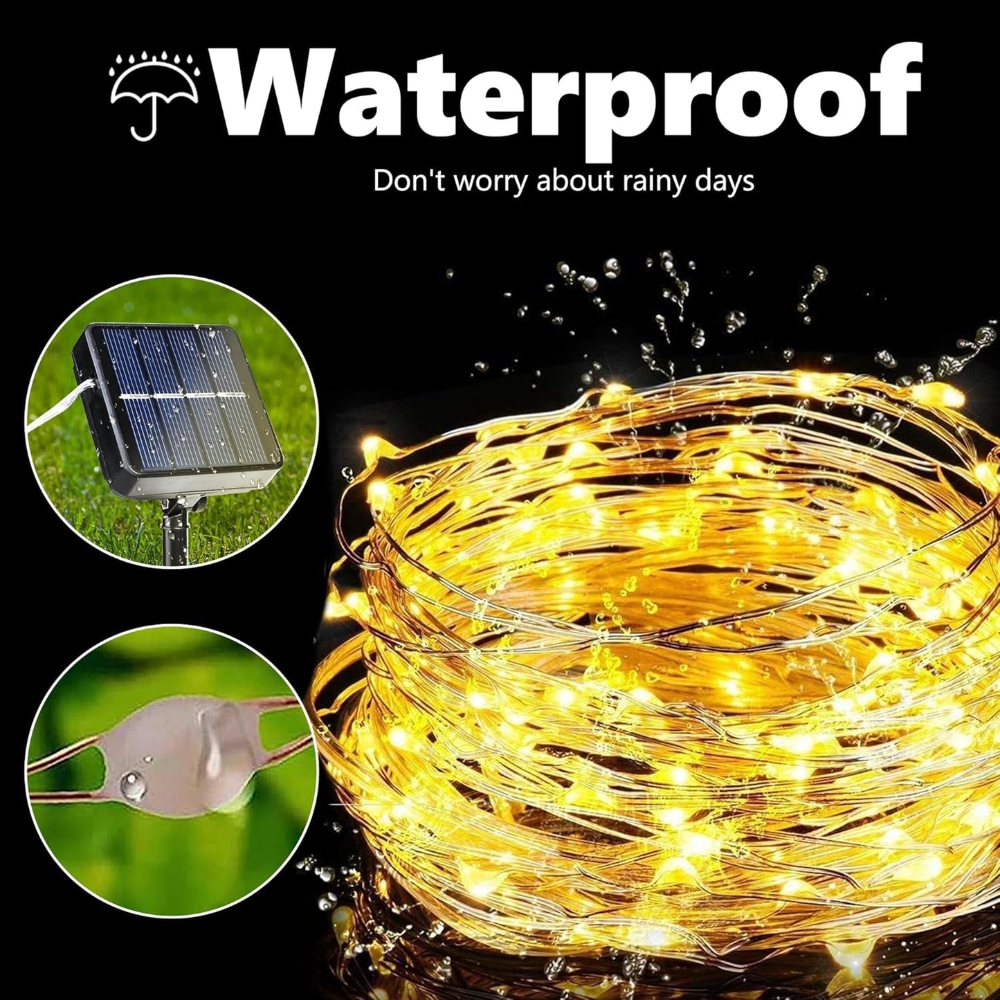 Joomer Solar Fairy Lights, 4-Pack Total 104FT 320LED Solar String Lights Outdoor Waterproof 8 Lighting Modes for Patio Fence Party Garden Yard Home Holiday Tree Outdoor Decoration (Warm White)