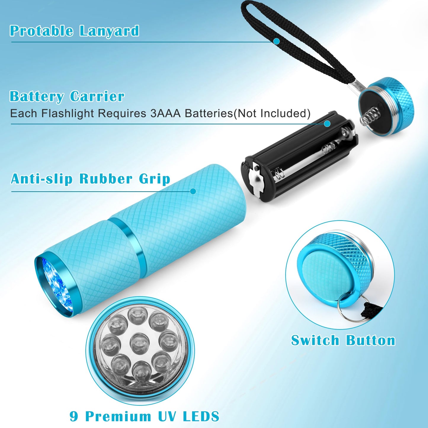 Coolrunner Led Flashlight Set - 3Pcs Portable Nail Dryer With 9 Leds, Mixcolor Aluminum Design