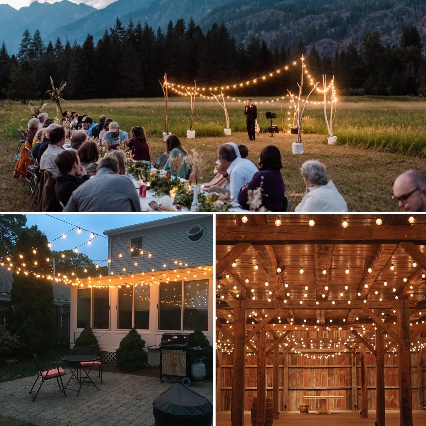 Meidaoduo 200 FT Outdoor String Lights, Waterproof A39 Shatterproof Warm Lights for Patio, 2200K, Model US200100-TX20B0-A39R122