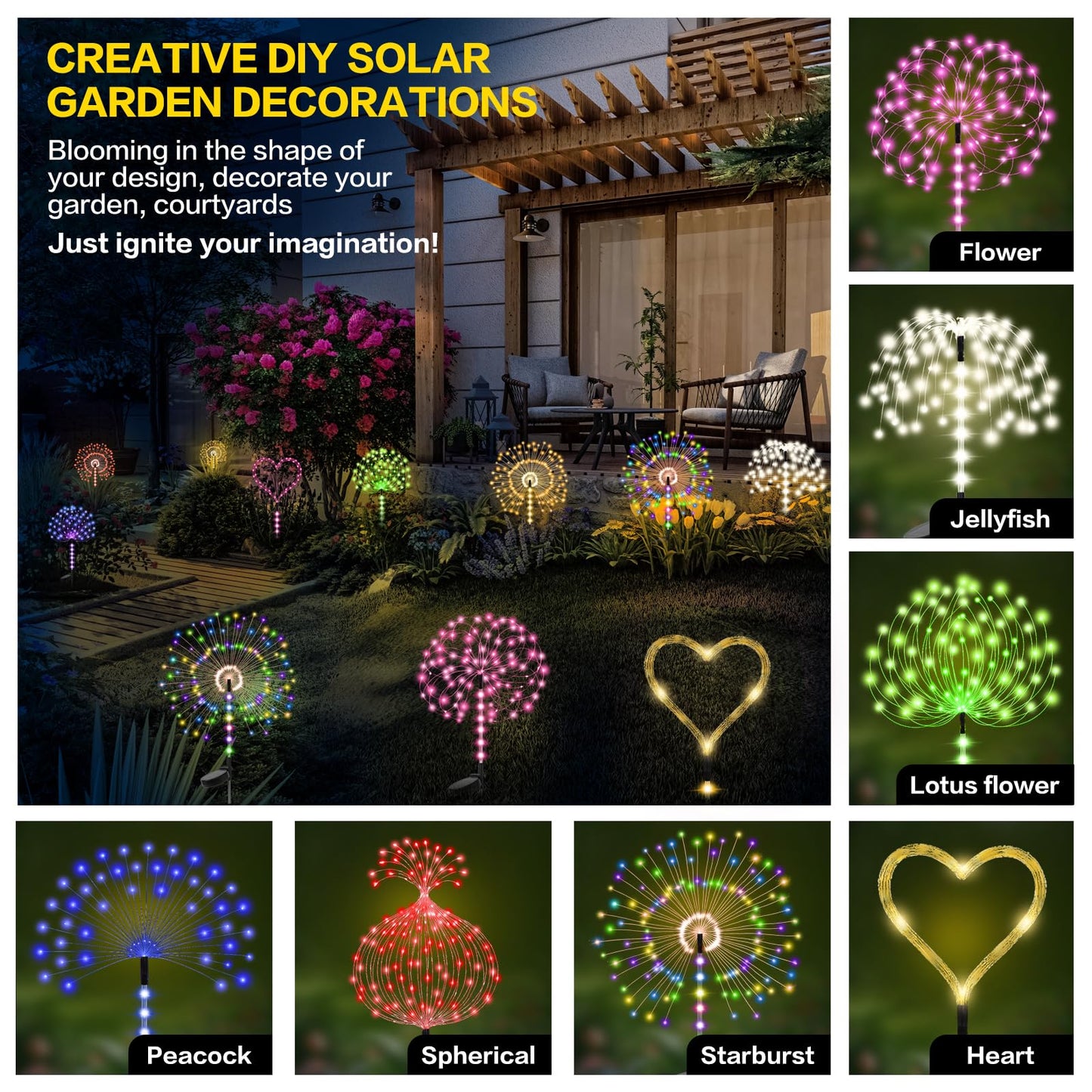 Garden Decor Solar Lights Outdoor 155Led 8 Lighting Modes Pole Light Waterproof Warm White Solar Garden Lights For Christmas  Halloween Decoration Yard  Patio  Porch Flower Pot Pathway (2Pack)