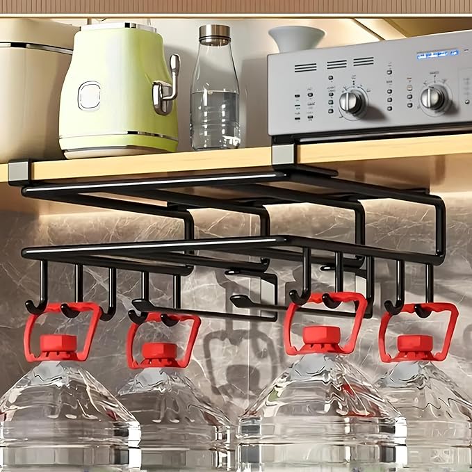 Mug Holder Under Cabinet,Under Cabinet Hooks for Mugs,Paper Towel Holder for Cabinet,Chopping Board Organizer for Kitchen(Black)