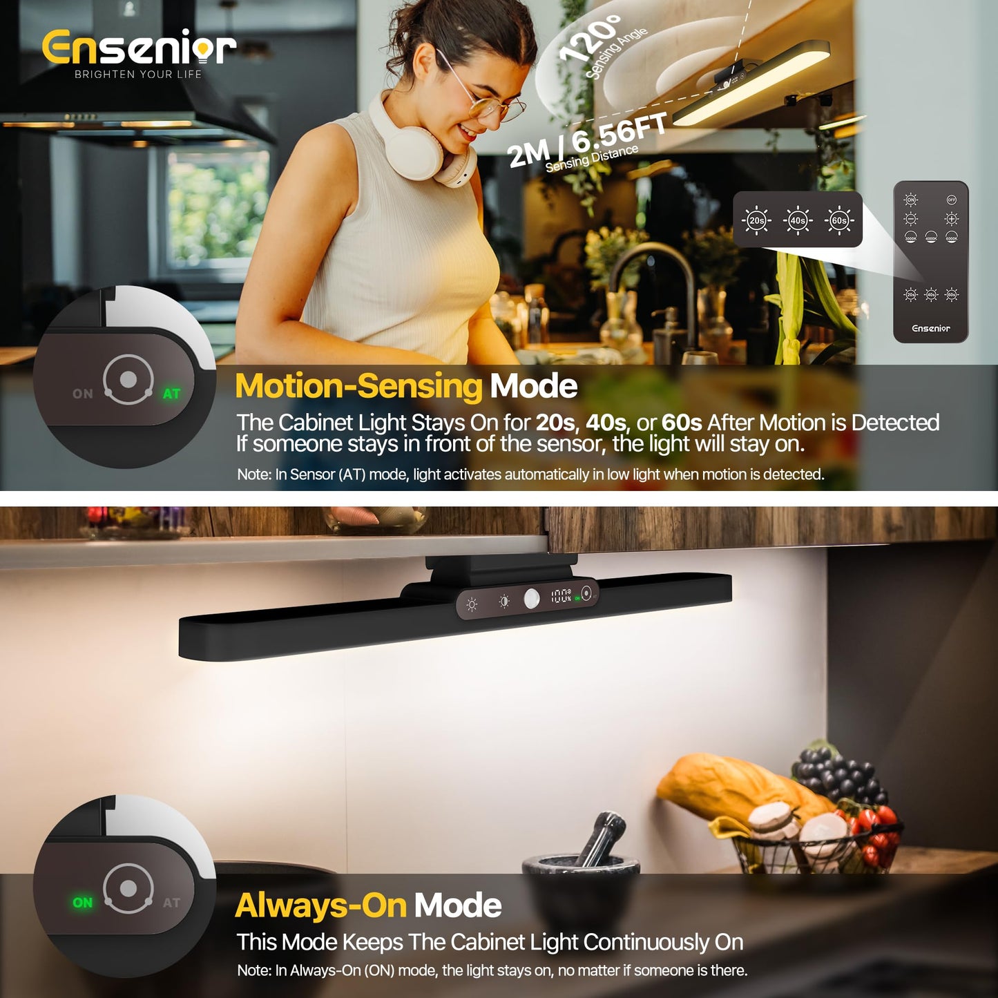 Ensenior Light Bar  14 Inch Under Cabinet Motion Sensor Lighting With Stepless Dimming 3Cct Remote Magnetic Rechargeable 2000Mah Battery  Motion Sensor Light Indoor For Kitchen  Cabinet  Closet