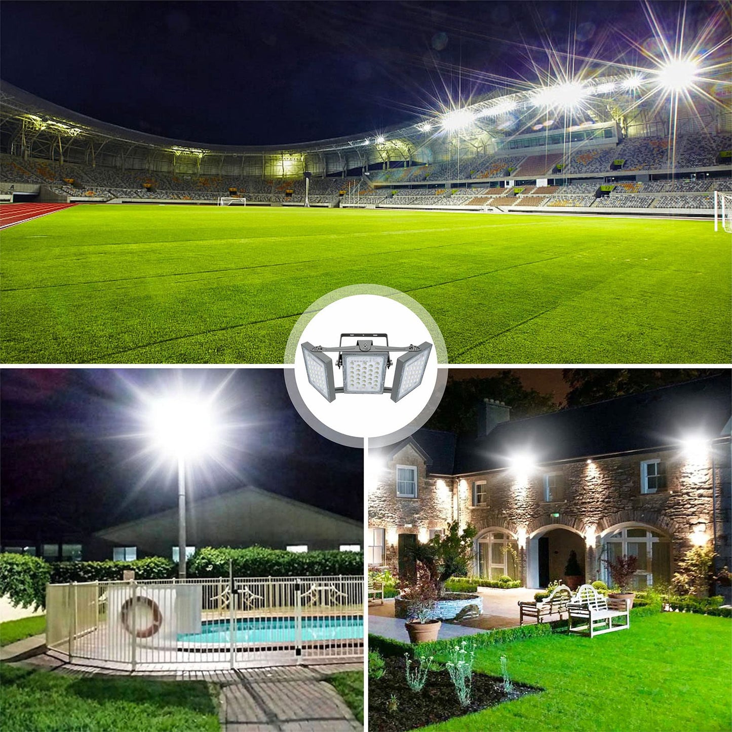 Stasun 150W 15000Lm Dimmable Led Flood Light Outdoor  Flying Series Pro - 3 Panel 330 Lighting Angle  6000K  Ip66 Exterior Floodlights For Backyard  Stadium  Arena  Court  Commercial  Parking Lot