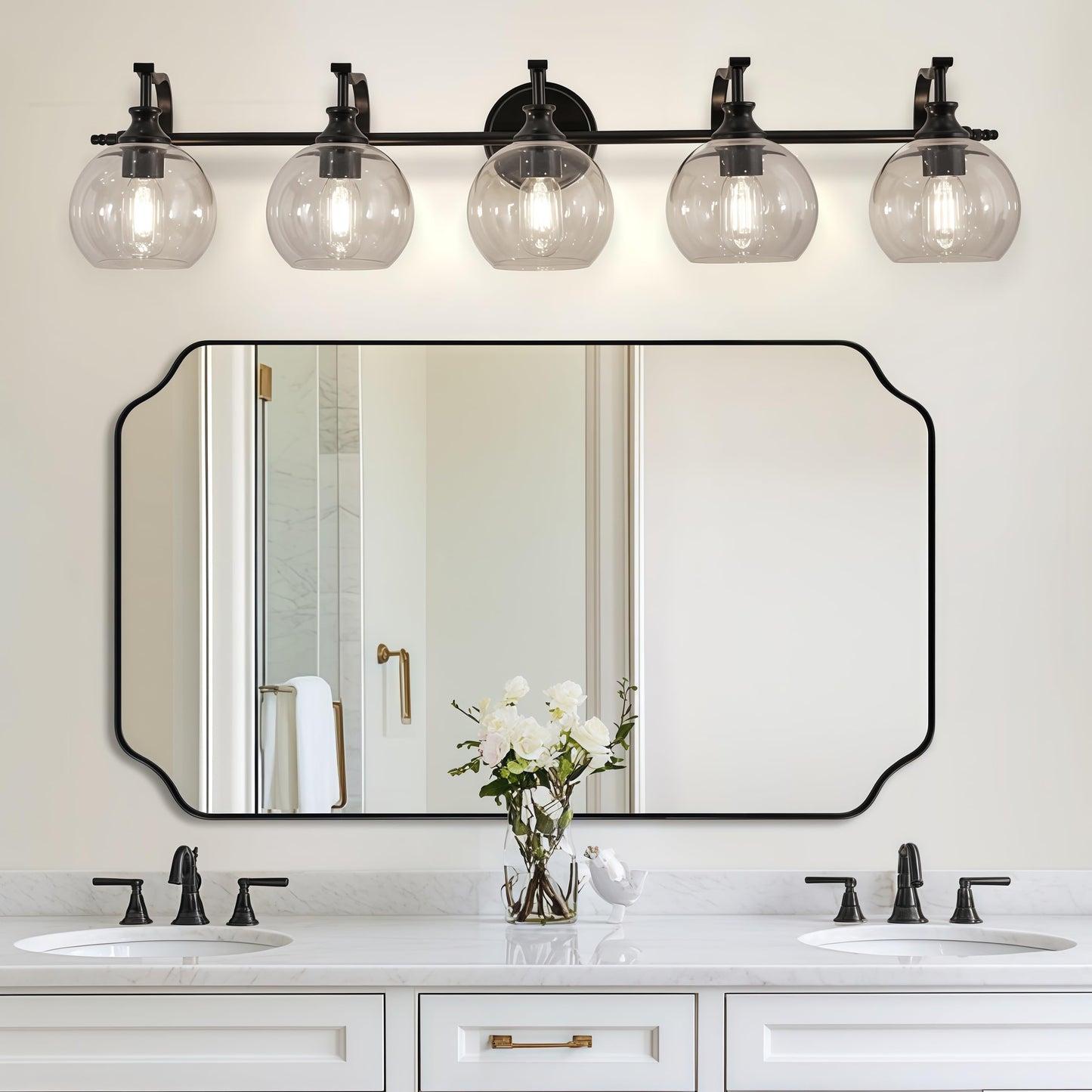 Andy Star Black Vanity Light  5-Light Bathroom Light Fixture  35 Large Bathroom Lighting Over Mirror  Industrial Wall Sconce  Perfect For Big Bathrooms  Double Vanities  Long-Length Elegant Design