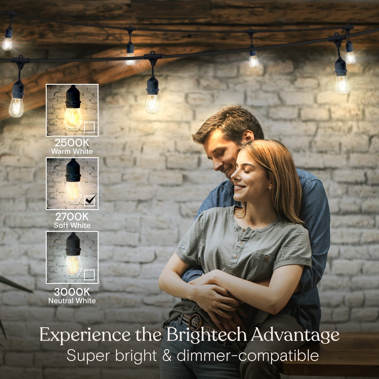 Brightech Ambience Pro Outdoor String Lights - 48 Ft, Dimmable Vintage Edison Bulbs, Waterproof, Soft White (2700K)