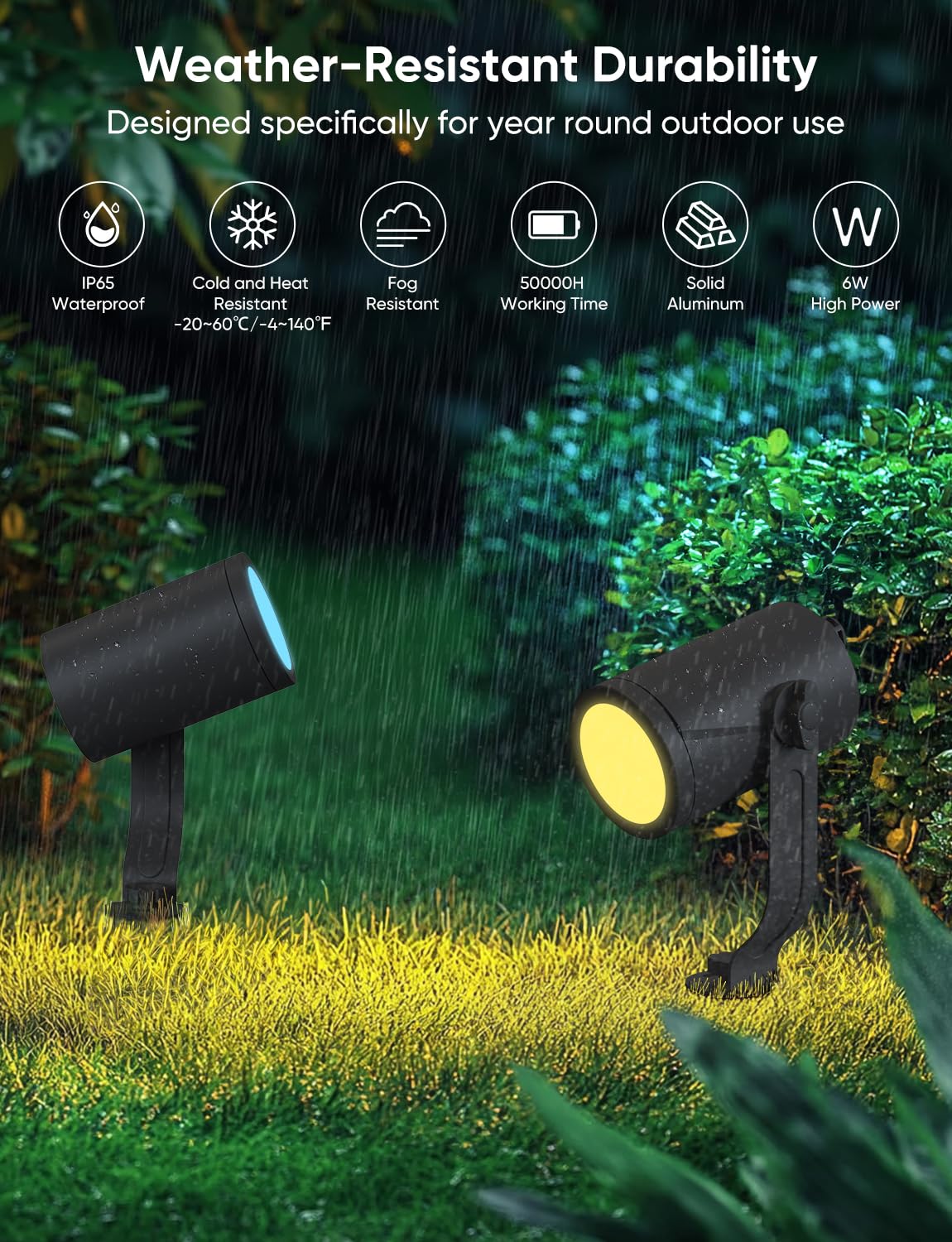 APPECK Smart Outdoor Spot Lights, 24W RGBCW Color Changing, IP65 Waterproof, 4 Pack, Aluminum, Black, Model C6605-C